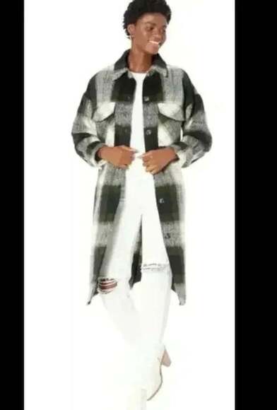 Steve Madden Black and White Plaid Coat - Picture 3 of 6